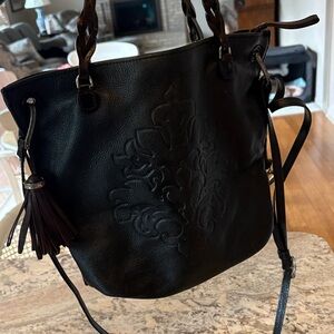 Brighton Black Embossed Shoulder/Crossbody Bag